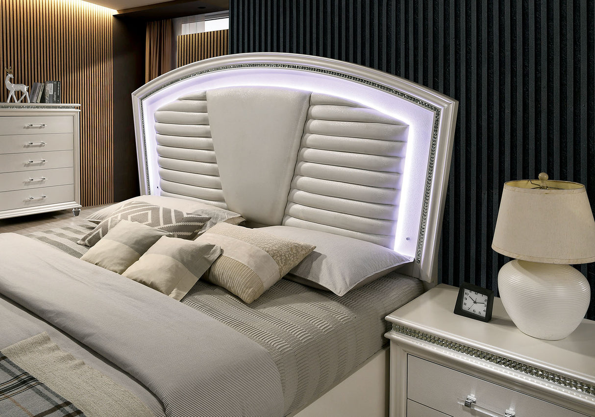 Maddie Pearl White/White LED King Storage Platform Bed from Furniture of America - Luna Furniture
