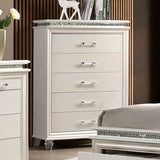 Maddie Pearl dresser, pearl white finish with arched LED mirror, front view