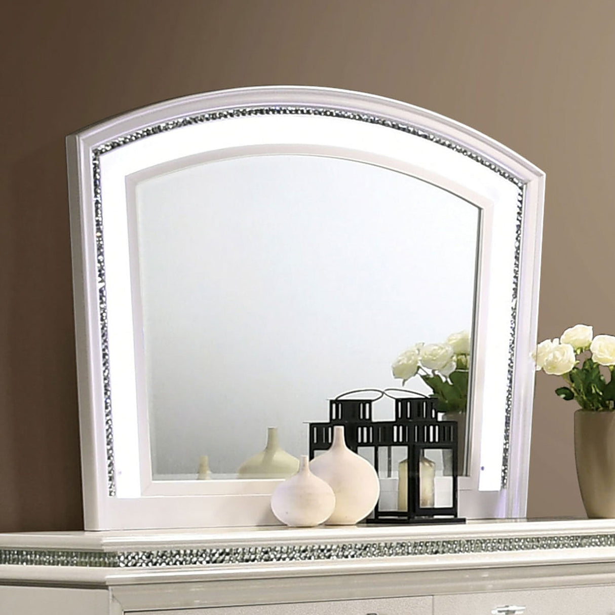 Maddie Pearl White Arched Mirror (Mirror Only) from Furniture of America - Luna Furniture