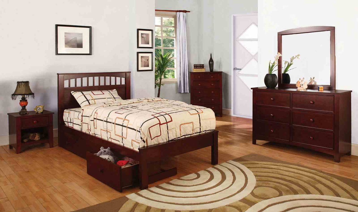 Carus Cherry 4-Piece Twin Panel Bedroom Set from Furniture of America - Luna Furniture