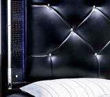 Bellanova Black headboard, tufted leatherette with crocodile trim and crystal buttons, close-up