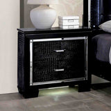 Bellanova Black nightstand, two drawers with LED underglow and chrome trim