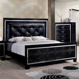 Bellanova Black queen bed and dresser, full room overview with LED-lit headboard