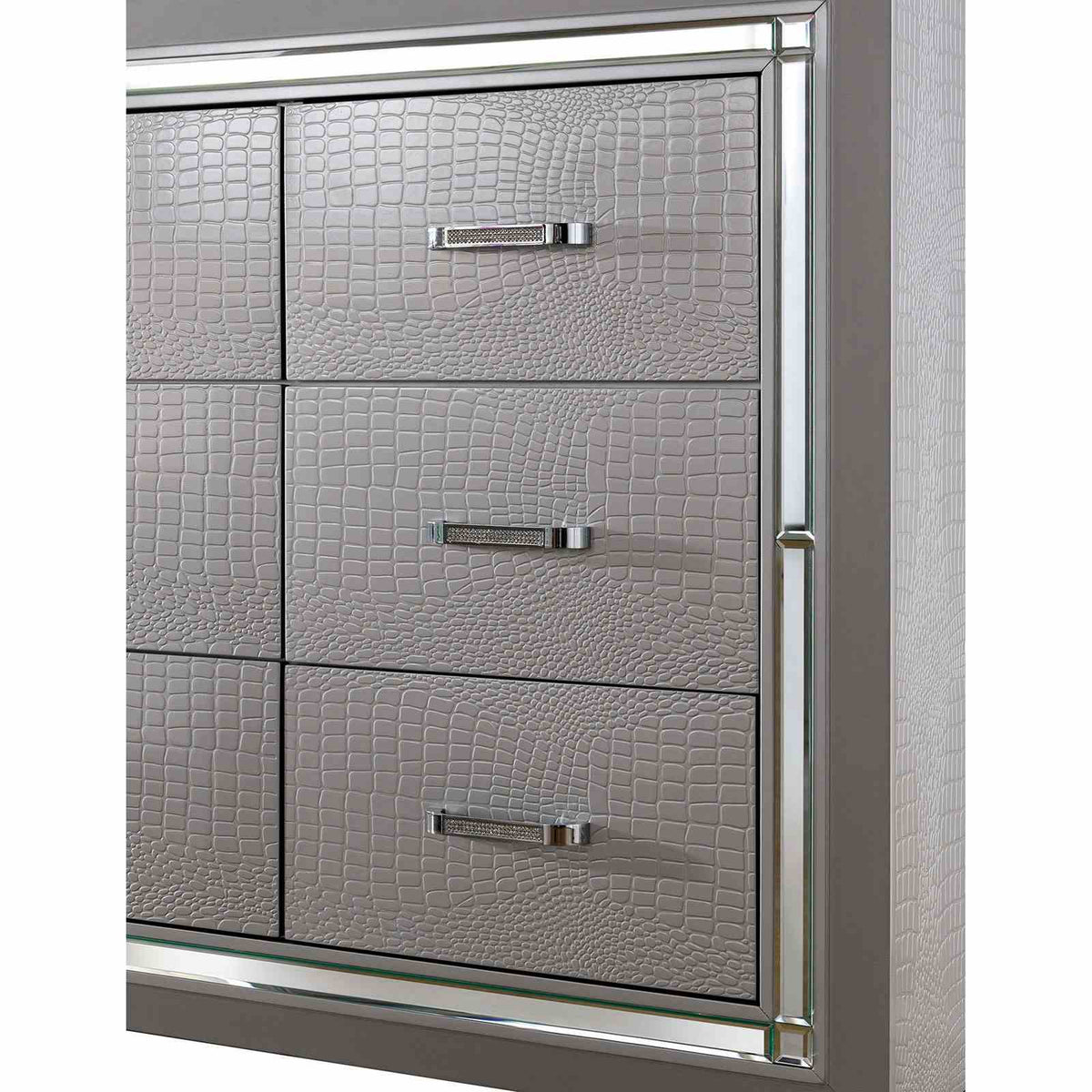 Bellanova Silver dresser, crocodile-textured drawer fronts and mirrored frame detail