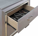 Bellanova Silver nightstand, open felt-lined drawer and mirrored trim detail