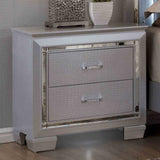 Bellanova Silver nightstand, two drawers and mirrored trim, front view