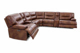 Louella Brown sectional, brown leather, power recliners with console, three-quarter view