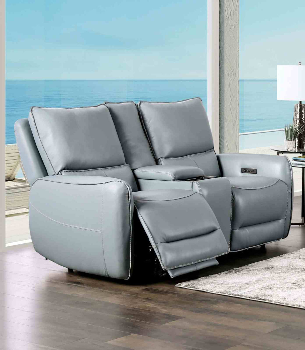 Phineas Pale Blue Transitional Power Reclining Living Room Set from Furniture of America - Luna Furniture