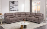Demetrius Slate Brown Power Sectional, full L-shaped seating group, bright living room view