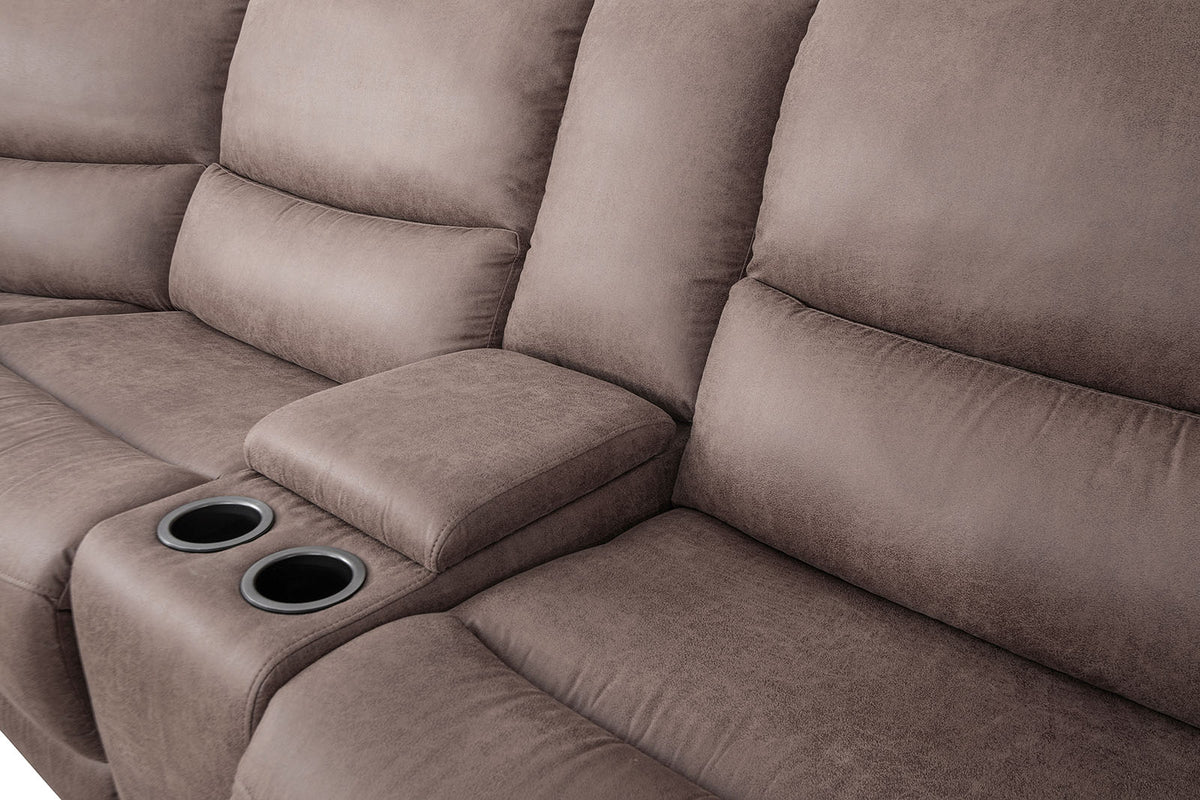 Demetrius Slate Brown Power Sectional, plush seat cushions and cup holders, upholstery detail