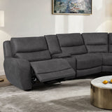 Demetrius Granite sectional, granite gray power recliner seat, close-up three-quarter view