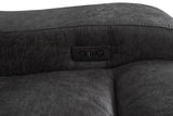 Demetrius Dark Gray Power Loveseat, black power control buttons embedded in back upholstery