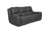 Demetrius Dark Gray power sofa, oversized three-seat design, plush track arms, front three-quarter view