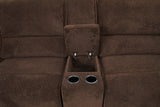 Damasus Java Power Sectional console, storage lid open with dual cup holders, close-up detail