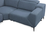 Melancton Blue sectional, blue seat cushion and arm detail, modern low profile