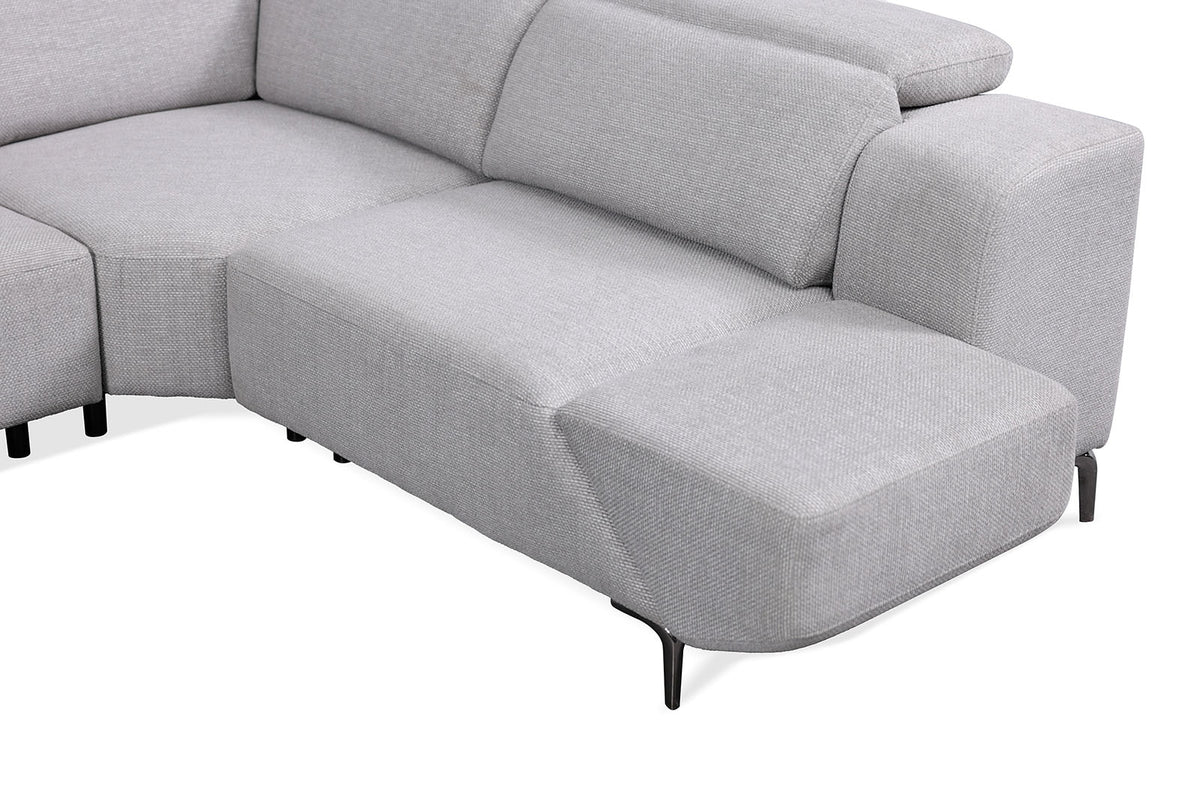 Melancton Light sectional, extended chaise seat and textured light gray fabric, three-quarter view
