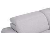 Melancton Light sectional headrest detail, adjustable padded back in light gray fabric