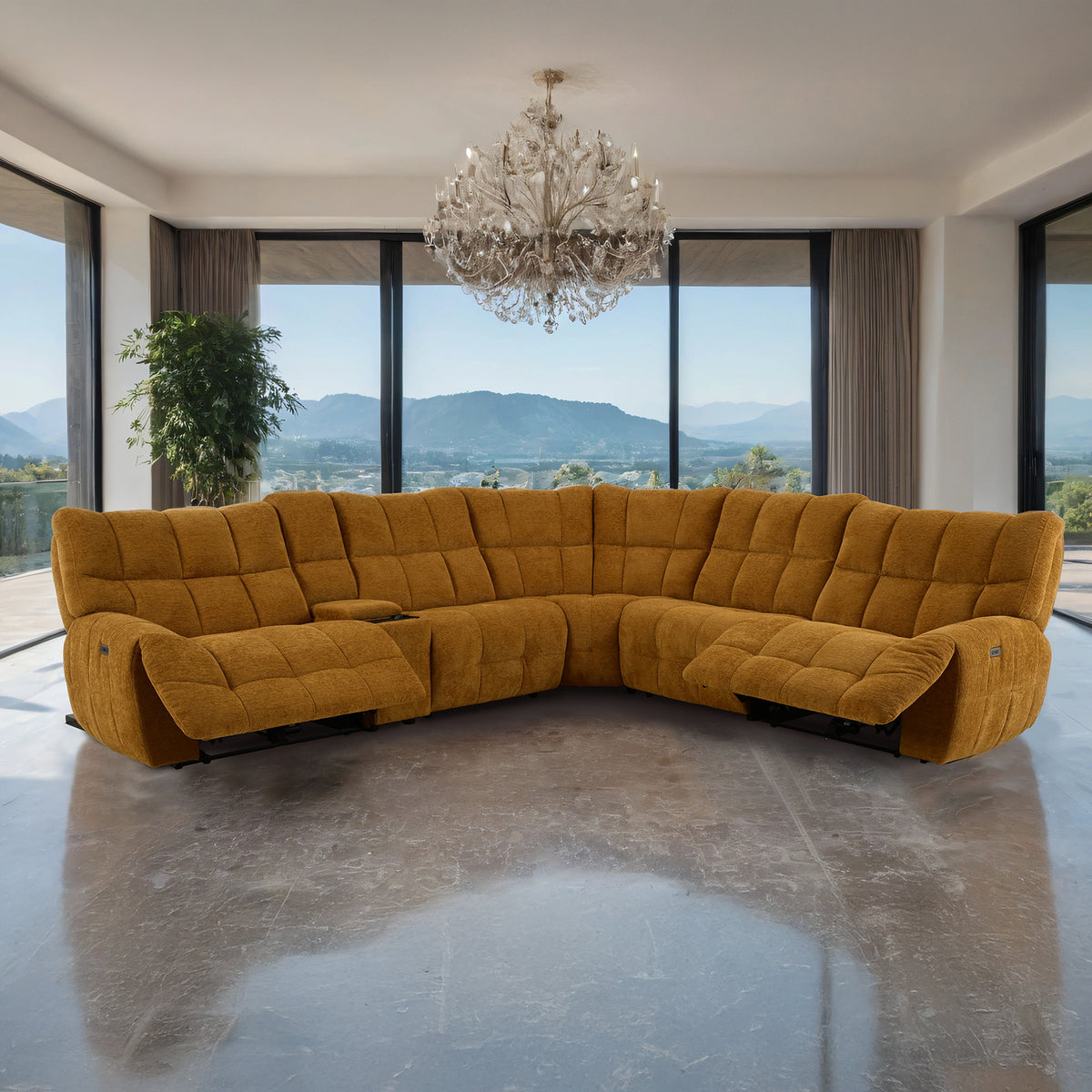 Clemens Butterscotch Power Sectional from Furniture of America - Luna Furniture
