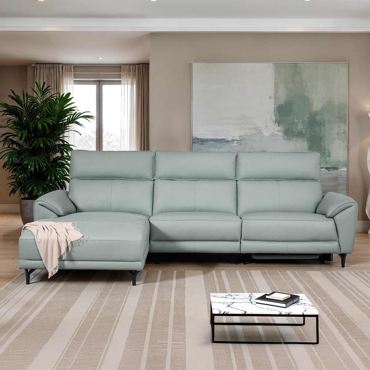 Themis Pale Blue Power Sectional, Left Chaise from Furniture of America - Luna Furniture