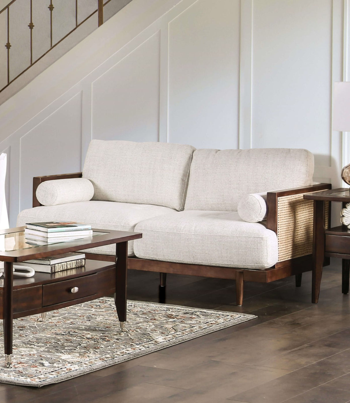 Alesund Beige/Walnut Loveseat from Furniture of America - Luna Furniture