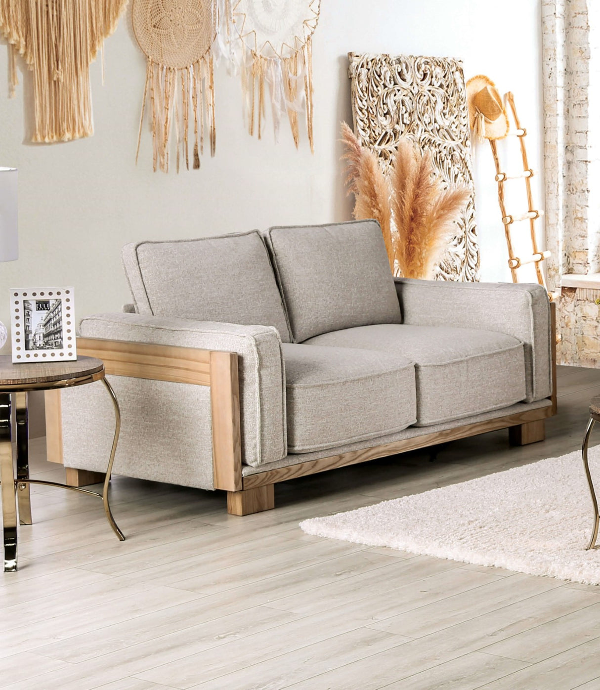 Harstad Light Brown/Natural Loveseat from Furniture of America - Luna Furniture