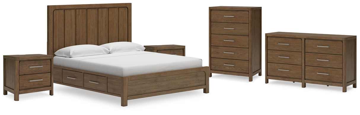 Cabalynn California King Panel Bed with Dresser, Chest and Nightstand in Light Brown from Ashley - Luna Furniture