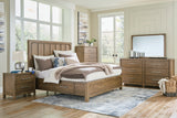 Cabalynn California King Panel Bed with Storage with Mirrored Dresser, Chest and Nightstand in Light Brown from Ashley - Luna Furniture