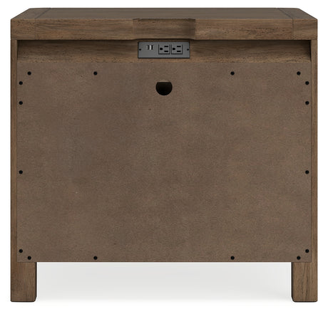 Cabalynn California King Upholstered Bed with Chest and Nightstand in Light Brown from Ashley Furniture - Luna Furniture