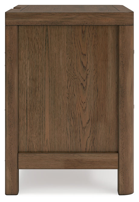 Cabalynn California King Upholstered Bed with Chest and Nightstand in Light Brown from Ashley Furniture - Luna Furniture