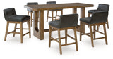 Cabalynn Counter Height Dining Table and 6 Barstools in Light Brown from Ashley - Luna Furniture