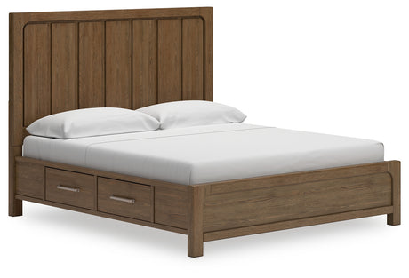 Cabalynn King Panel Bed with Storage with Mirrored Dresser, Chest and 2 Nightstands in Light Brown from Ashley - Luna Furniture