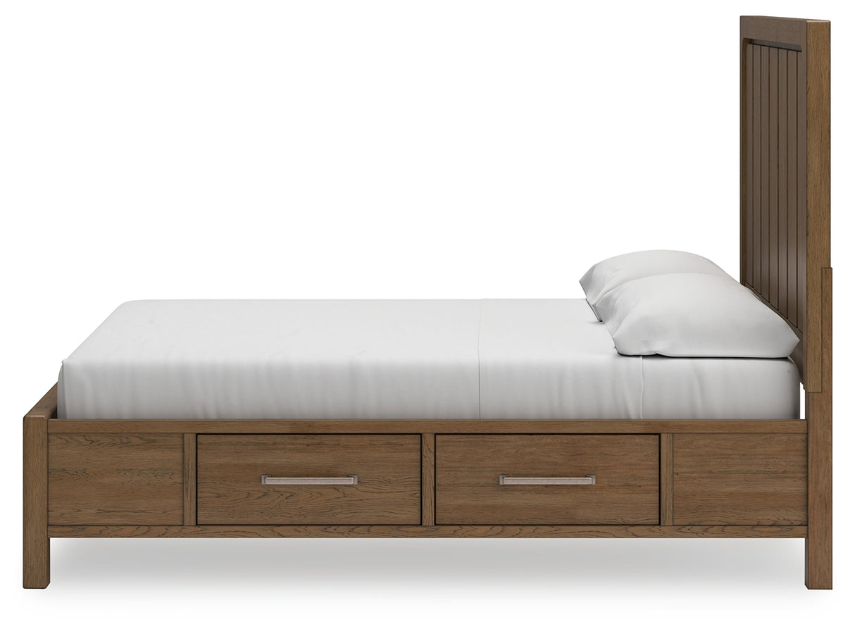 Cabalynn King Panel Bed with Storage with Mirrored Dresser and 2 Nightstands in Light Brown from Ashley - Luna Furniture