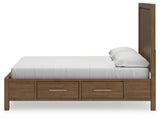 Cabalynn King Panel Bed with Storage with Mirrored Dresser and 2 Nightstands in Light Brown from Ashley - Luna Furniture