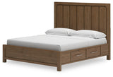 Cabalynn King Panel Bed with Storage with Mirrored Dresser and Chest in Light Brown from Ashley - Luna Furniture