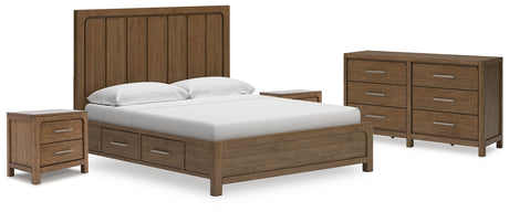 Cabalynn King Panel Storage Bed with Dresser and 2 Nightstands in Light Brown from Ashley - Luna Furniture