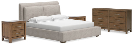 Cabalynn King Upholstered Bed with Dresser and 2 Nightstands in Light Brown from Ashley - Luna Furniture