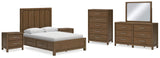 Cabalynn Queen Panel Bed with Storage with Mirrored Dresser, Chest and 2 Nightstands in Light Brown from Ashley - Luna Furniture