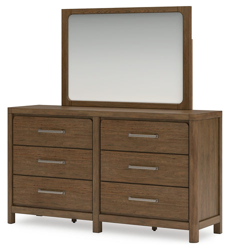Cabalynn Queen Panel Bed with Storage with Mirrored Dresser and Chest in Light Brown from Ashley - Luna Furniture