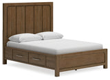 Cabalynn Queen Panel Bed with Storage with Mirrored Dresser and Chest in Light Brown from Ashley - Luna Furniture