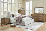 Cabalynn Queen Upholstered Bed with Mirrored Dresser, Chest and 2 Nightstands in Light Brown from Ashley - Luna Furniture