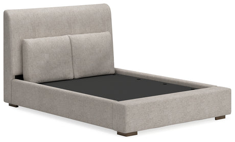 Cabalynn Queen Upholstered Bed with Mirrored Dresser and 2 Nightstands in Light Brown from Ashley - Luna Furniture