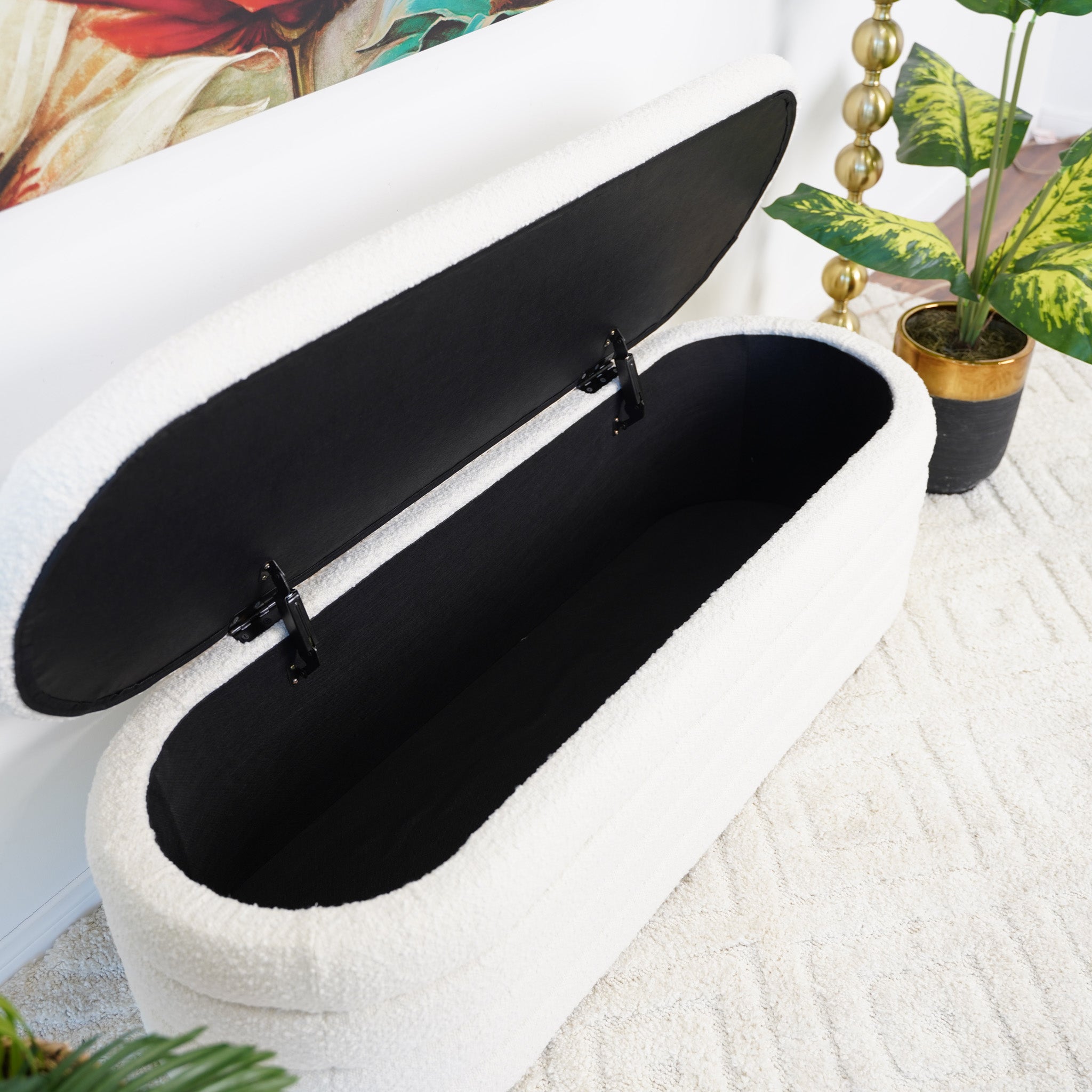 Ashcroft Furniture Cabana White Boucle Storage Bench – Luna Furniture