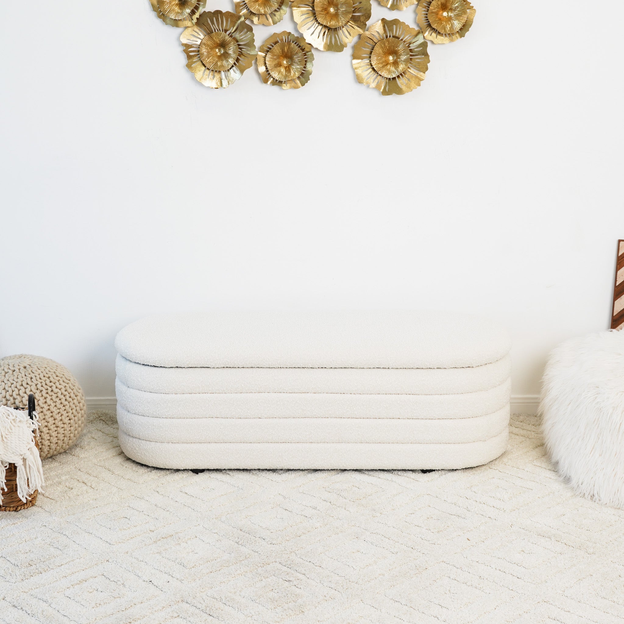 Ashcroft Furniture Cabana White Boucle Storage Bench – Luna Furniture