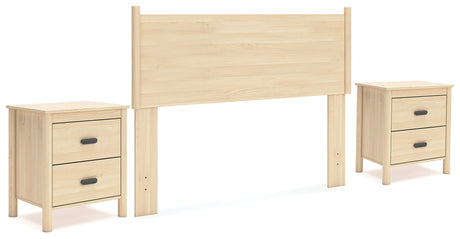 Cabinella Full Panel Headboard with 2 Nightstands in Tan from Ashley - Luna Furniture