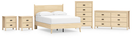 Cabinella Full Platform Panel Bed with Dresser, Chest and 2 Nightstands in Tan from Ashley - Luna Furniture