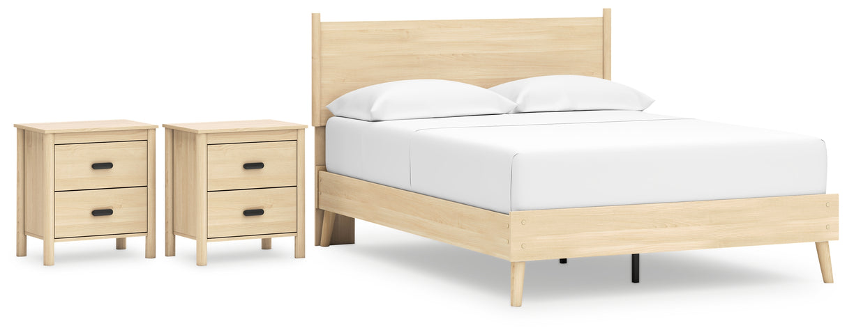 Cabinella Queen Platform Panel Bed with 2 Nightstands in Tan from Ashley - Luna Furniture