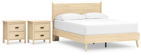 Cabinella Queen Platform Panel Bed with 2 Nightstands in Tan from Ashley - Luna Furniture
