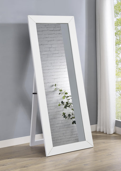 Cadence White Tempered Glass High Gloss Full Length Standing Mirror from Coaster - Luna Furniture
