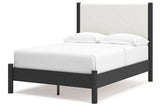 Cadmori Black/White Full Upholstered Platform Bed from Ashley - Luna Furniture