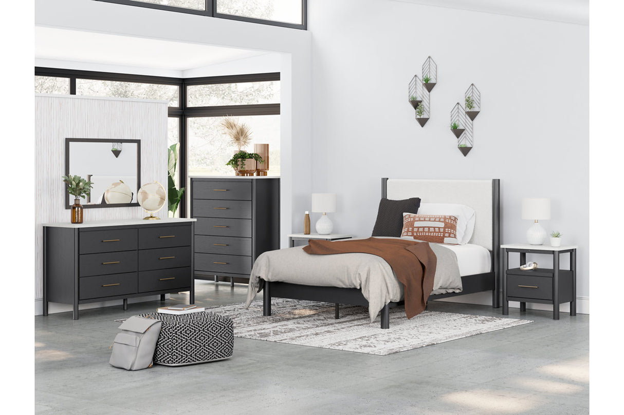 Cadmori Black/White Full Upholstered Platform Bed from Ashley - Luna Furniture